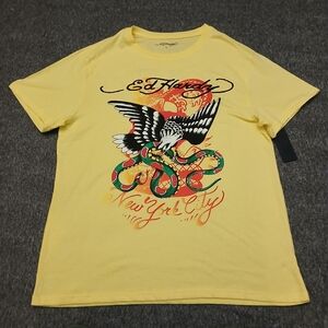 ED HARDY T-Shirt Mens Size Large Yellow Crew Neck Eagle Snake Short Sleeve NWT